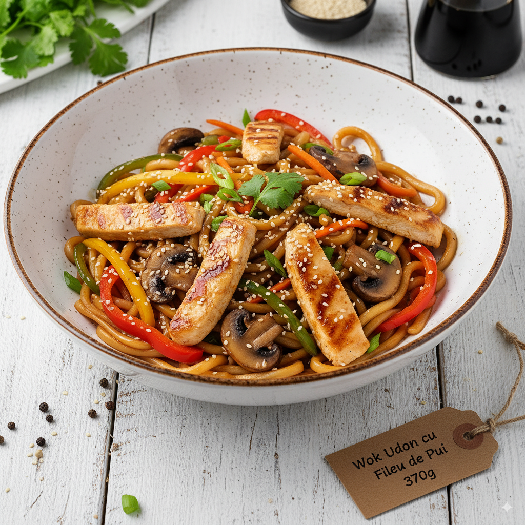 Wok udon cu fileu de pui